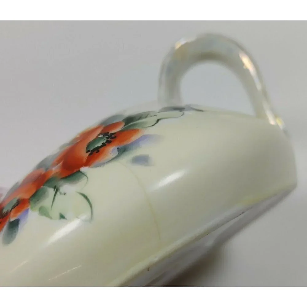 Vintage TK Thun Orange Flowers Porcelain Gold Rim Czechoslovakia Creamer